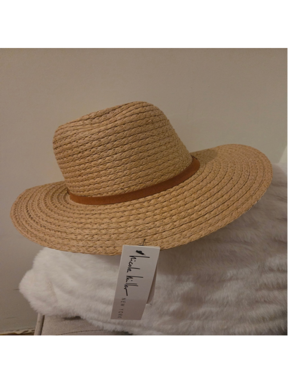 Women's NWT Nicole Miller Straw Hat One Size Beige Brown